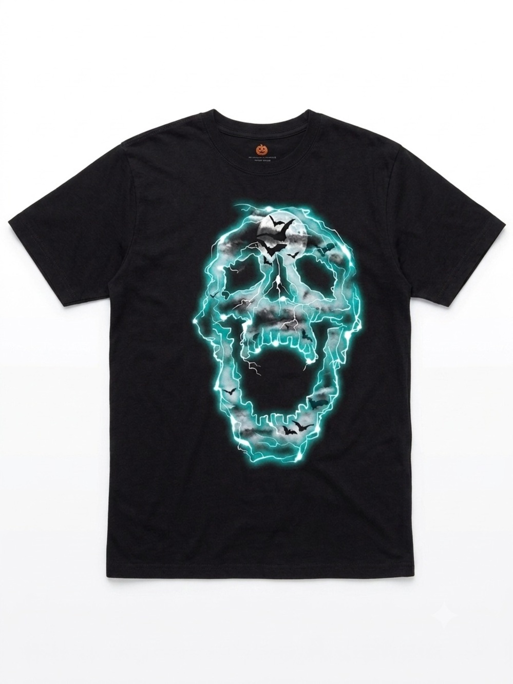 Halloween Boys Girls Green Lightning Skull Bats Full Moon Graphic Tee XXL 18⁠